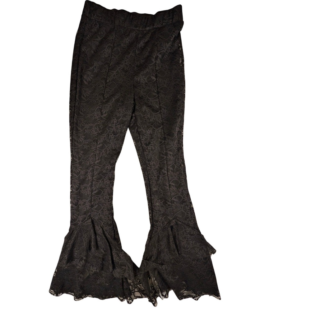 Chelsea Violet Black Floral Lace Bell Bottom Flare Pants Girls Size Medium 10/12 - Picture 2 of 12